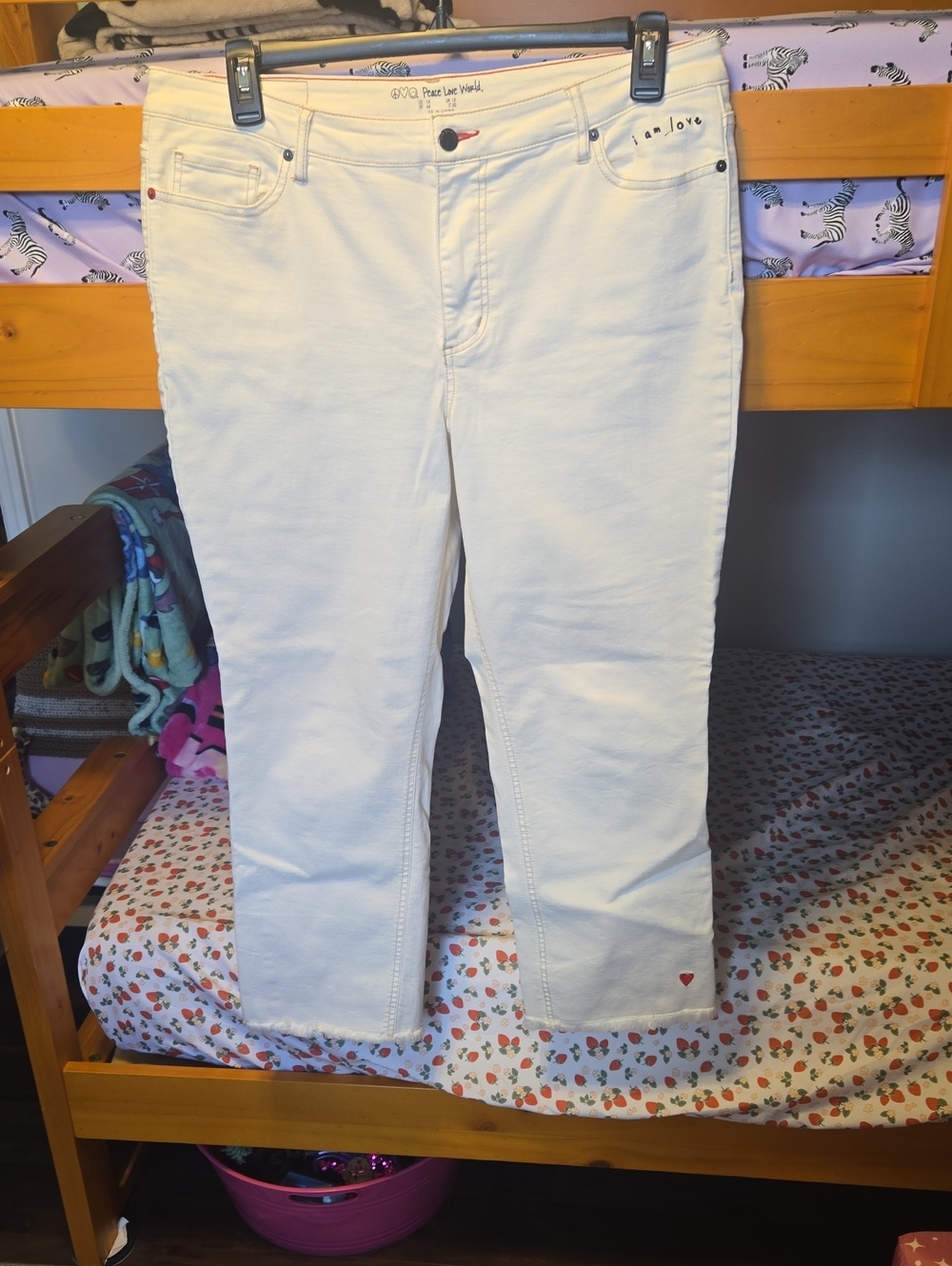 Peace Love World Cream Jeans with Orange Stitching